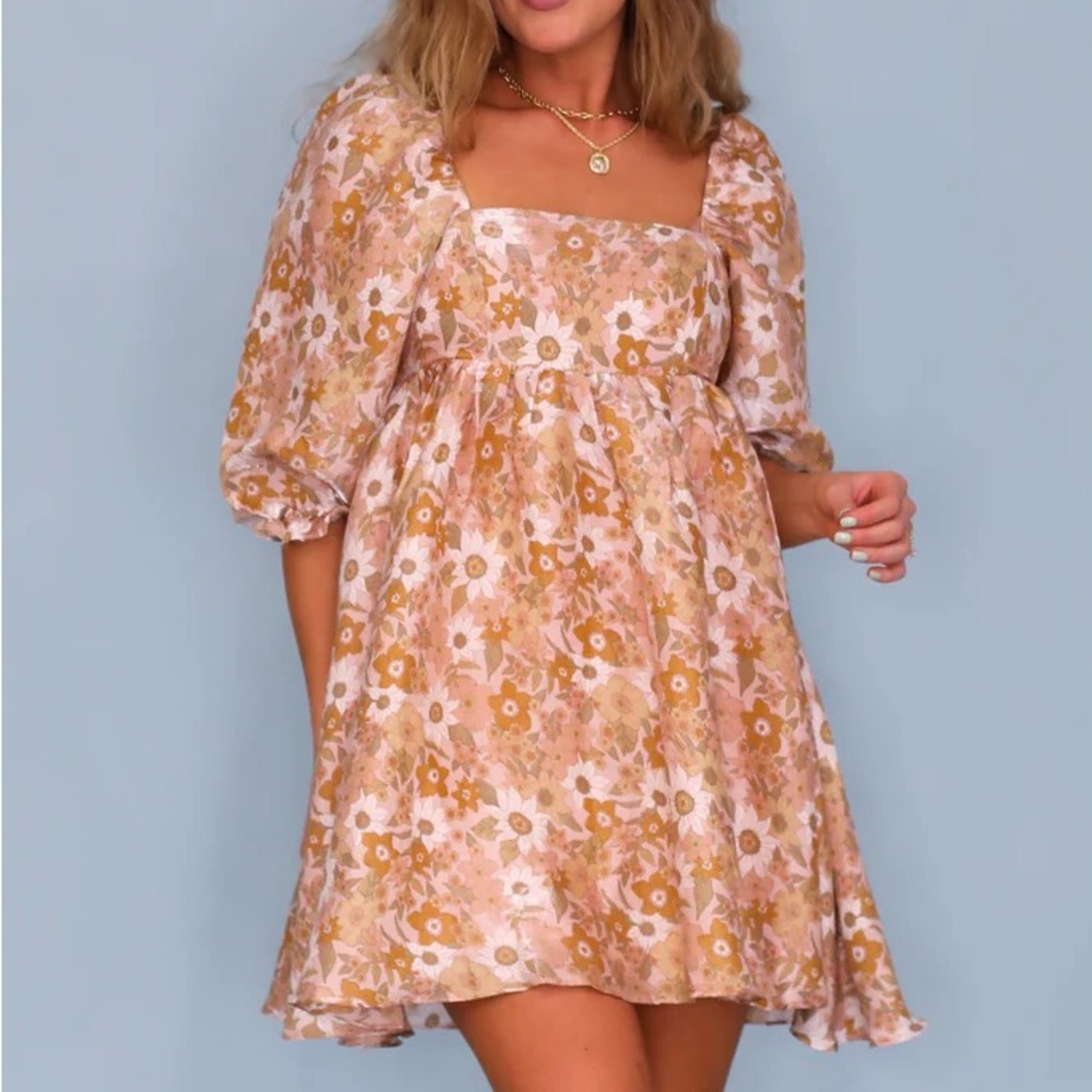Storia Pink and Brown Floral Dress